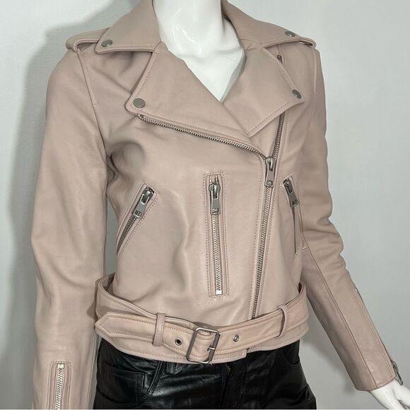 Amaryllis Dusty Pink Zippered 100% Genuine Leather Moto Jacket -- XS‎ - Picture 3 of 13